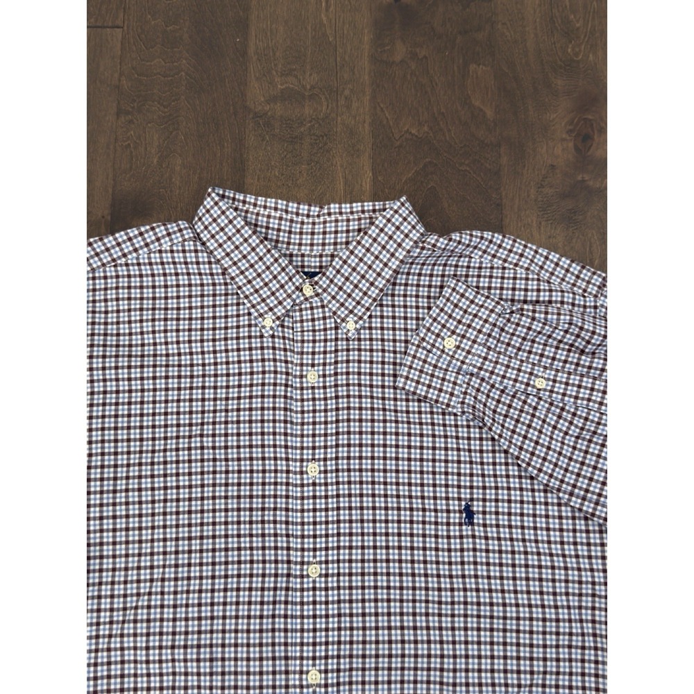 Ralph Lauren Mens Brown & Blue Plaid Button Down Long Sleeve Shirt Size 3XB Pony